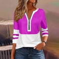 thumbnail image 6 of AKOEE Women 1/2 Zip Pullover Tops Colorblock Striped Long Sleeve S-3XL Lightweight Casual Tshirts Loose Fit, White L, 6 of 7