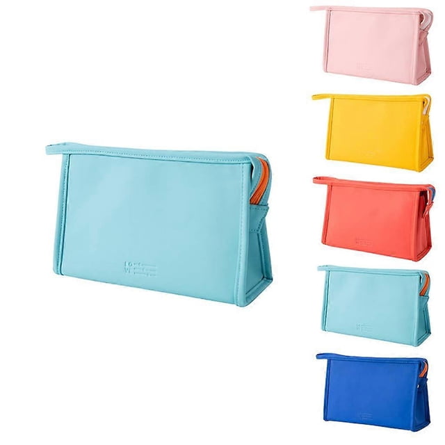 Makeup Bag Cosmetic Bag for Women,Portable Travel Bag PU Leather Waterproof Toiletry Bag Beauty Zipper Makeup Organizer Bag(Blue)