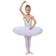 thumbnail image 3 of IBTOM CASTLE Girls Ballet Leotards with Platter Tutu Professional Hard Organdy Camisole Skirt Dancewear 9-10 Years White Flower, 3 of 8