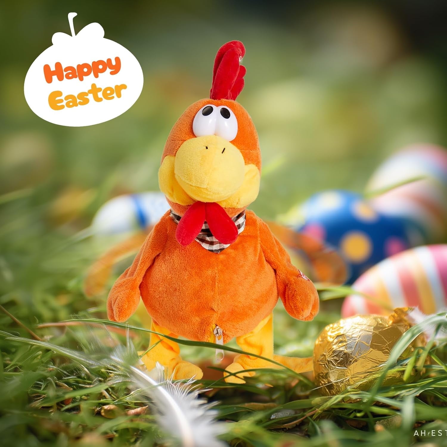 Waving Rooster Plush Toy wCozyWorld 15" Electronic Squawking Chicken Toy, Easter Chicken Stuffed Animal Interactive Musical Walking Singingith Bib Present for Kids Boys Girls Halloween  Day