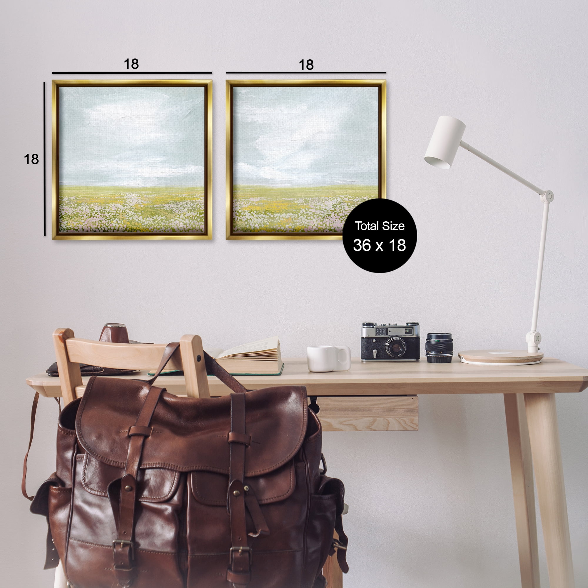 Stupell Industries Flowering Field Wispy Clouds Landscape & Nature Painting Gold Floater Framed Canvas Art Print Wall Art, 18 x 18, Set of 2