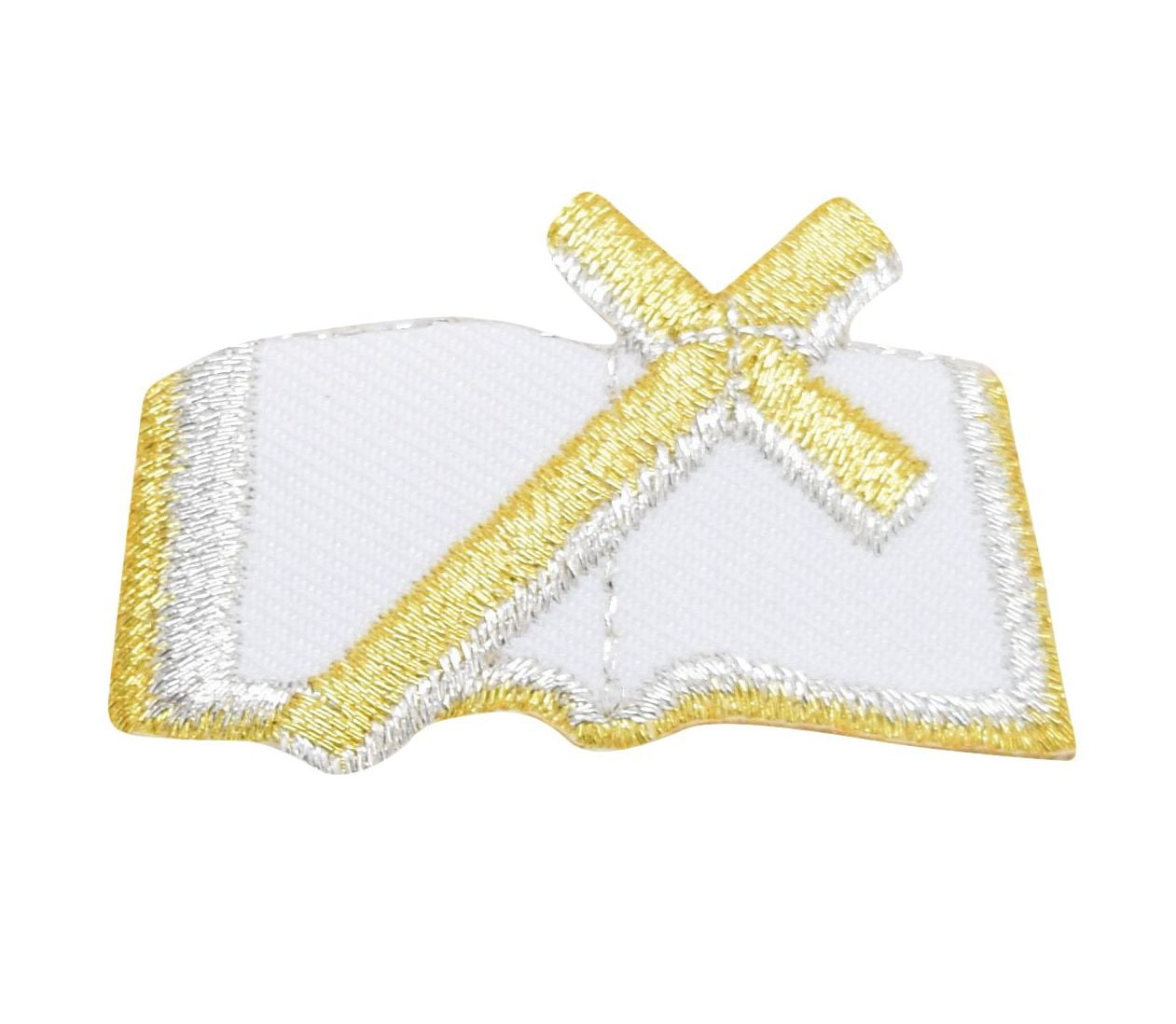 Gold/White Holy Bible with Cross - Iron on Applique/Embroidered Patch