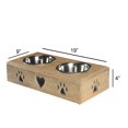 thumbnail image 5 of Laddha Home Designs 19" Brown Paw and Heart Cutout Handmade Mango Wood Double Pet Feeder, 5 of 9