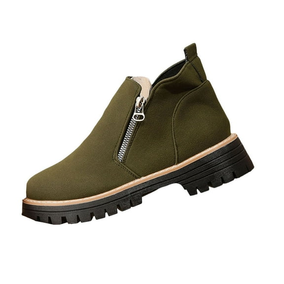 QQAMB Women's Ankle Boots Fashion Solid Color Crew Toe Double Side Zipper Booties Thickend Heel Comfortable Boot Outside