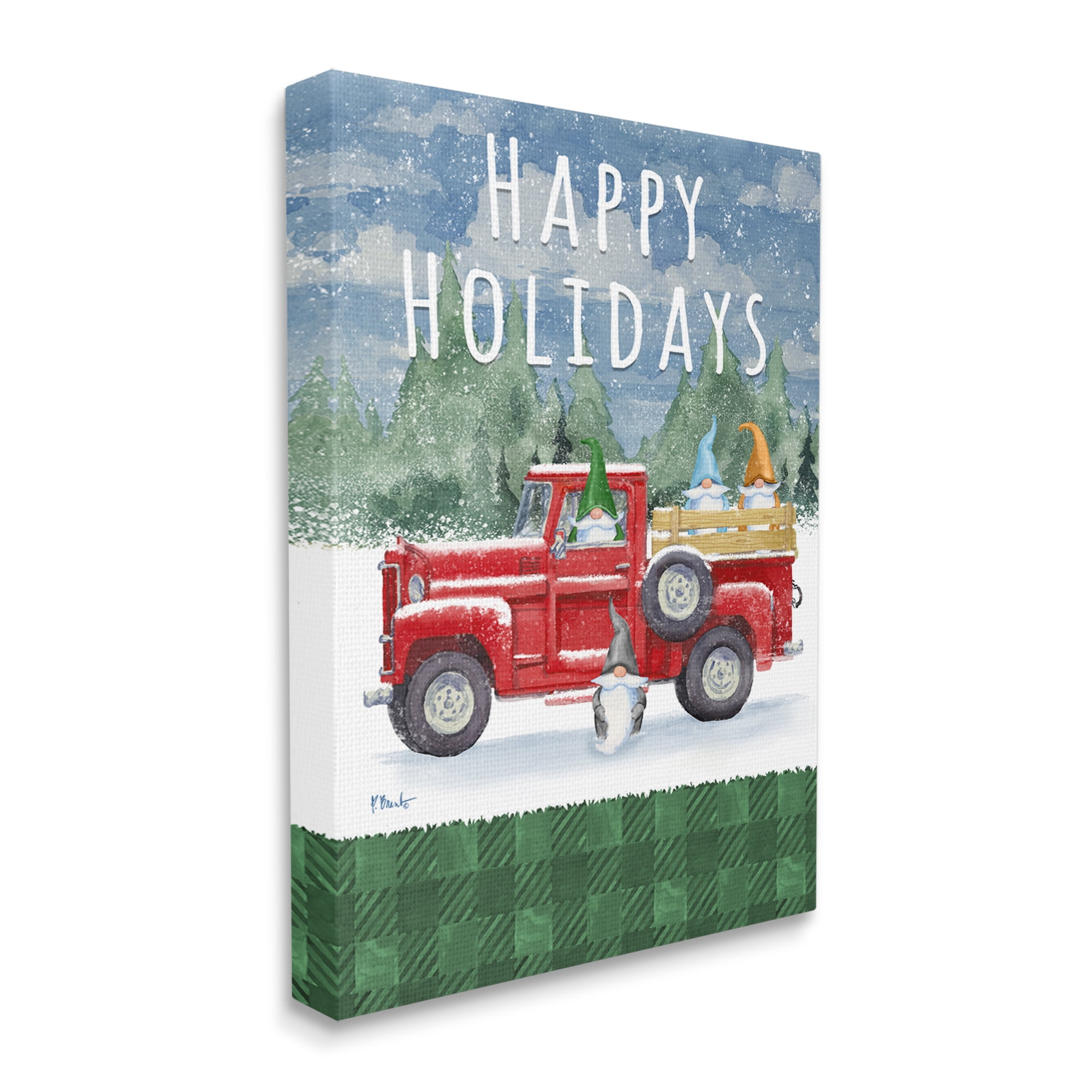 Stupell Industries Happy Holidays Truck Holiday Painting Gallery Wrapped Canvas Print Wall Art, 16 x 20