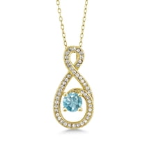 Gem Stone King 1.45 Ct Round Blue Zircon 18K Yellow Gold Plated Silver Pendant with Chain