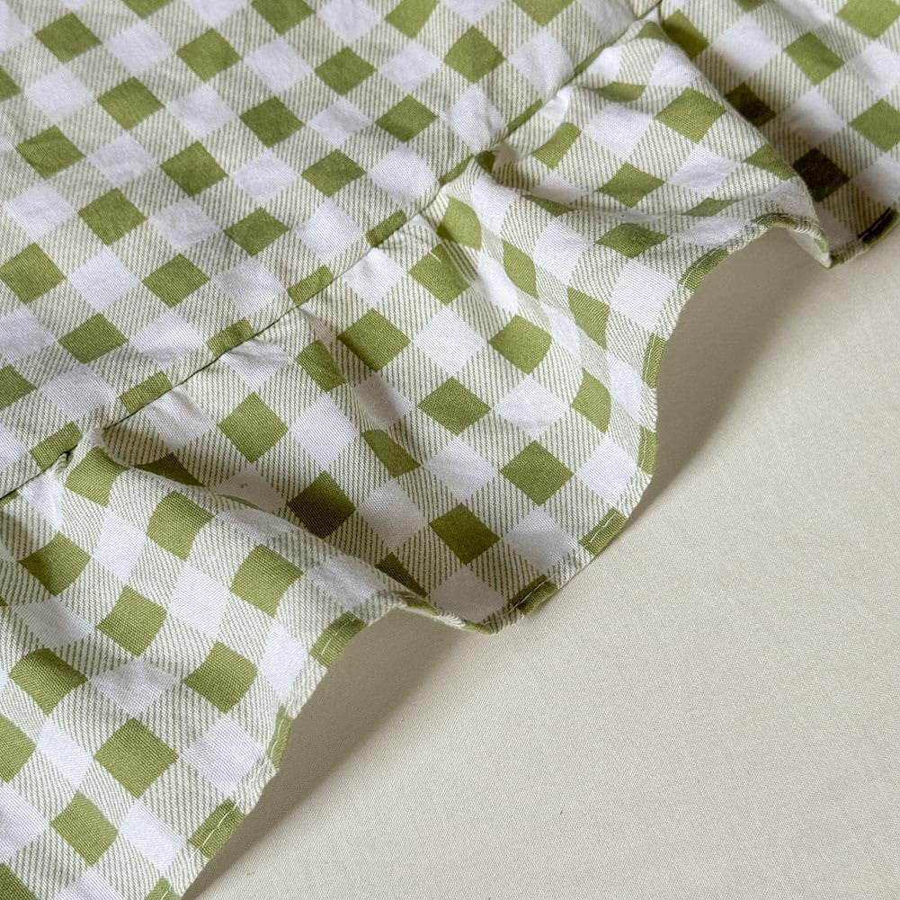 Sage Green Gingham Ruffle Queen Comforter Set, Green Ruffled Plaid Bedding Set, Ruffled Checked Bed Comforter 3 Pieces(Sage Green Gingham, Queen)