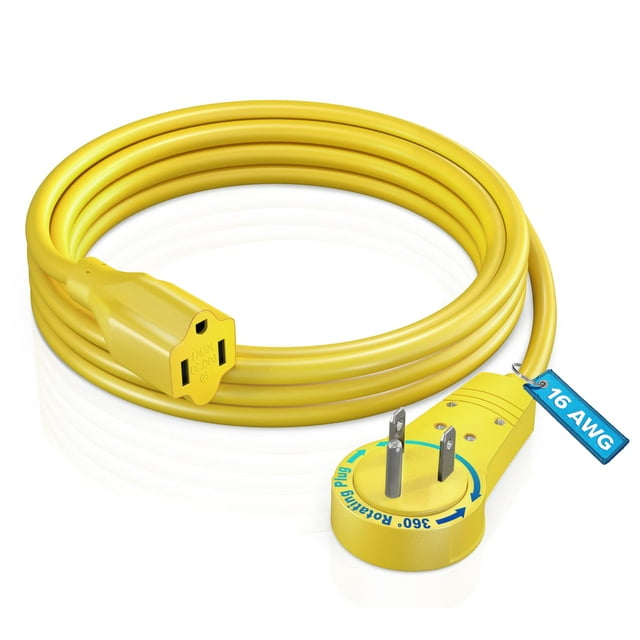 Maximm Cable Cable De Extensión De Enchufe Plano Giratorio 360 De 6 Pies, Cable De Alimentación De 3 Clavijas Con Conexión A Tierra, Cable De Alimentación De 16 Awg, Amarillo, Certificado Ul