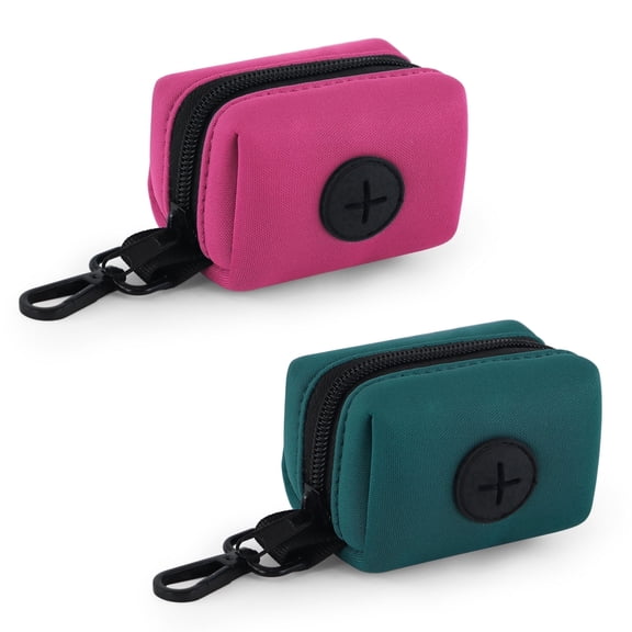 Wolfone 2 pack Dog Waste Bag Dispenser with Leash Attachment, Pink/Green