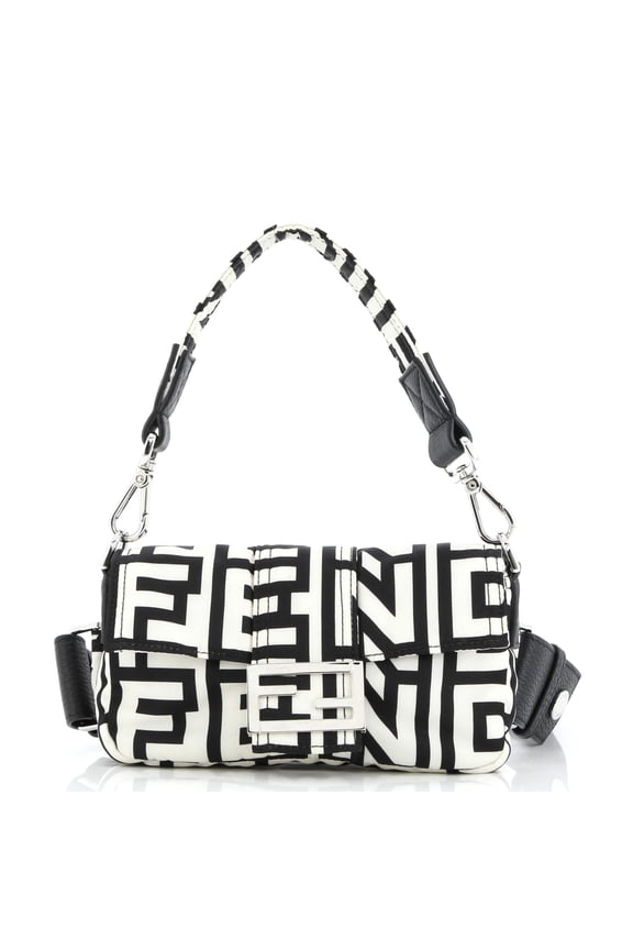 Pre-Owned Fendi White/Black Marc Jacobs Baguette NM Shoulder Bag Printed Nylon Canvas