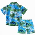 thumbnail image 3 of kaprioy Toddler Baby Boy Summer Outfits Little Kids Hawaiian Clothes Short Sets Sunset Palm Leave Top Shirt T-shirt Tops Shorts 2PCS Clothes Set, 3 of 7