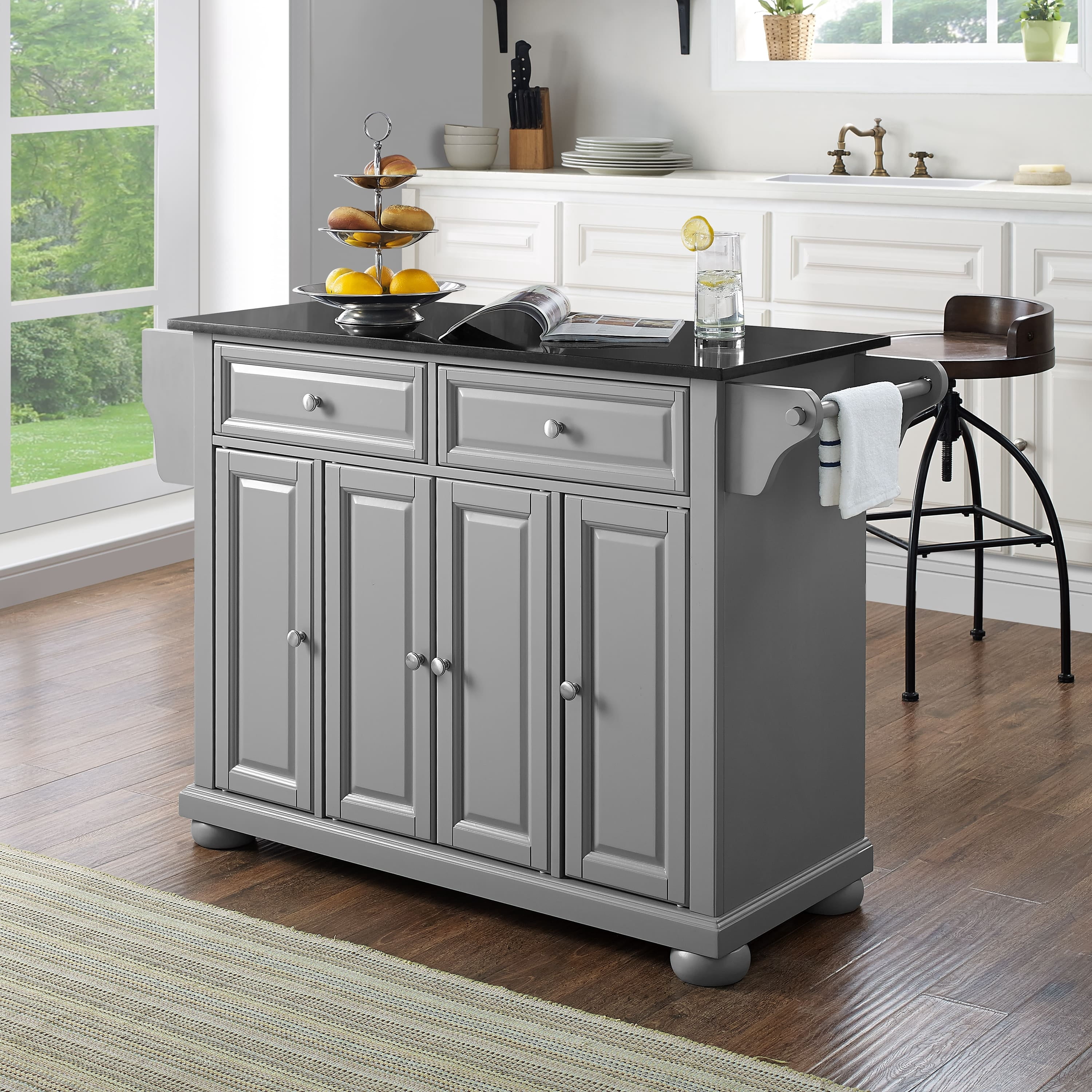 Crosley Furniture Alexandria Wood Granite Top Kitchen Island in Gray