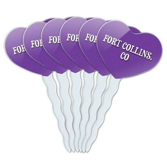 Fort Collins CO Heart Love Cupcake Picks Toppers - Set of 6