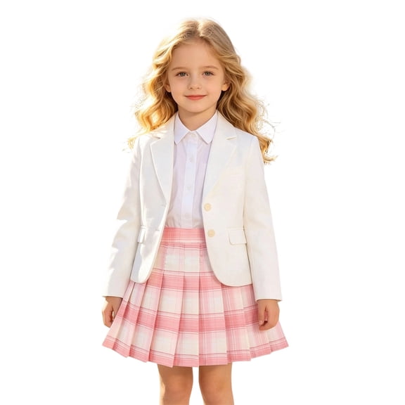 Girls Elastic Waist Pleated Skort, Anti-Runout Inner Shorts Plaid Solid Color A-Line Uniform Skirt for Elementary Students Campus Daily Casual Wear(Pink,160)