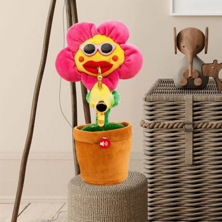 Musical Sing and Dancing Sunflower Soft Plush Funny Creative Saxophone  Singing Toy (Pink Round)