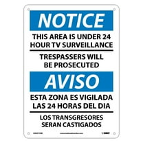 National Marker Notice Signs; This Area Is Under 24 Hour Tv Surveillance Bilingual 14X10 Rigid