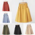 thumbnail image 2 of Vintage High Waist A Line Midi Skirt For Women Solid Button Skirts With Pockets Elastic Waist Beige One Size,  Yellow, 2 of 7