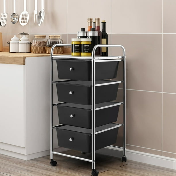 Costway Carrito de Almacenamiento Móvil con 4 Cajones Ruedas Carro Auxiliar Organizador para Baño Hogar Oficina 37 x 32 x 76 cm