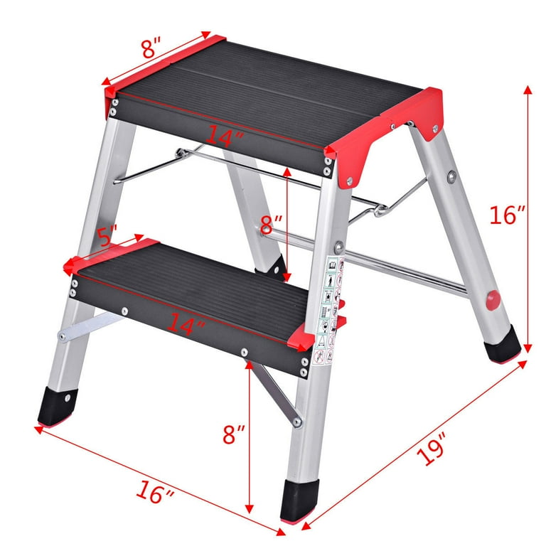 Goplus 3 Step Aluminum Lightweight Ladder Folding Non-Slip Platform Stool  330Lbs Load