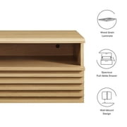Modway Render 1-Drawer Wall-Mount Modern Wood Nightstand in Oak