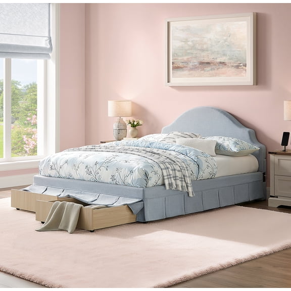 Studio Living Christine Upholstered Storage 39.8" Blue Bed Frame, Queen