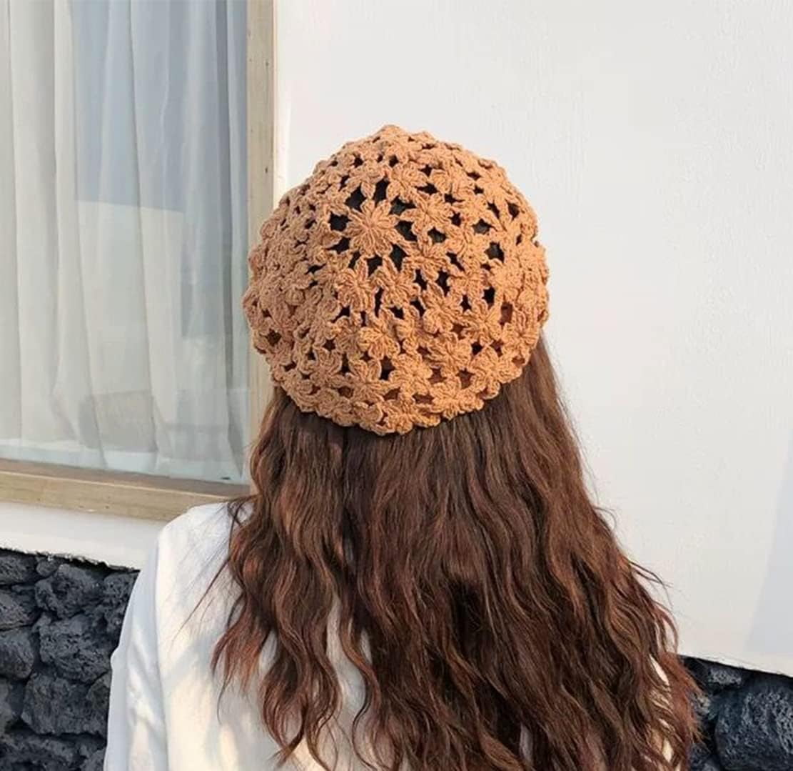 LinYooLi Hand Hook Hollowed-Out Petal-Shaped Beret, Hair Cap