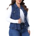thumbnail image 4 of Agnes Orinda Women's Plus Size Cropped Denim Vest Peplum Hem Lapel Collar Sleeveless Button Down Casual Jean Jacket with Pockets 1X Dark Blue, 4 of 6