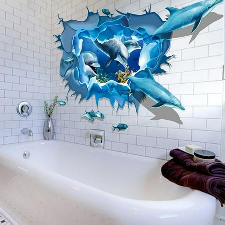 Ocean Decal Set - Removable Dolphin 3D Sea Ocean Stickers Wall Decal Mural DIY Decor Kid Room Art