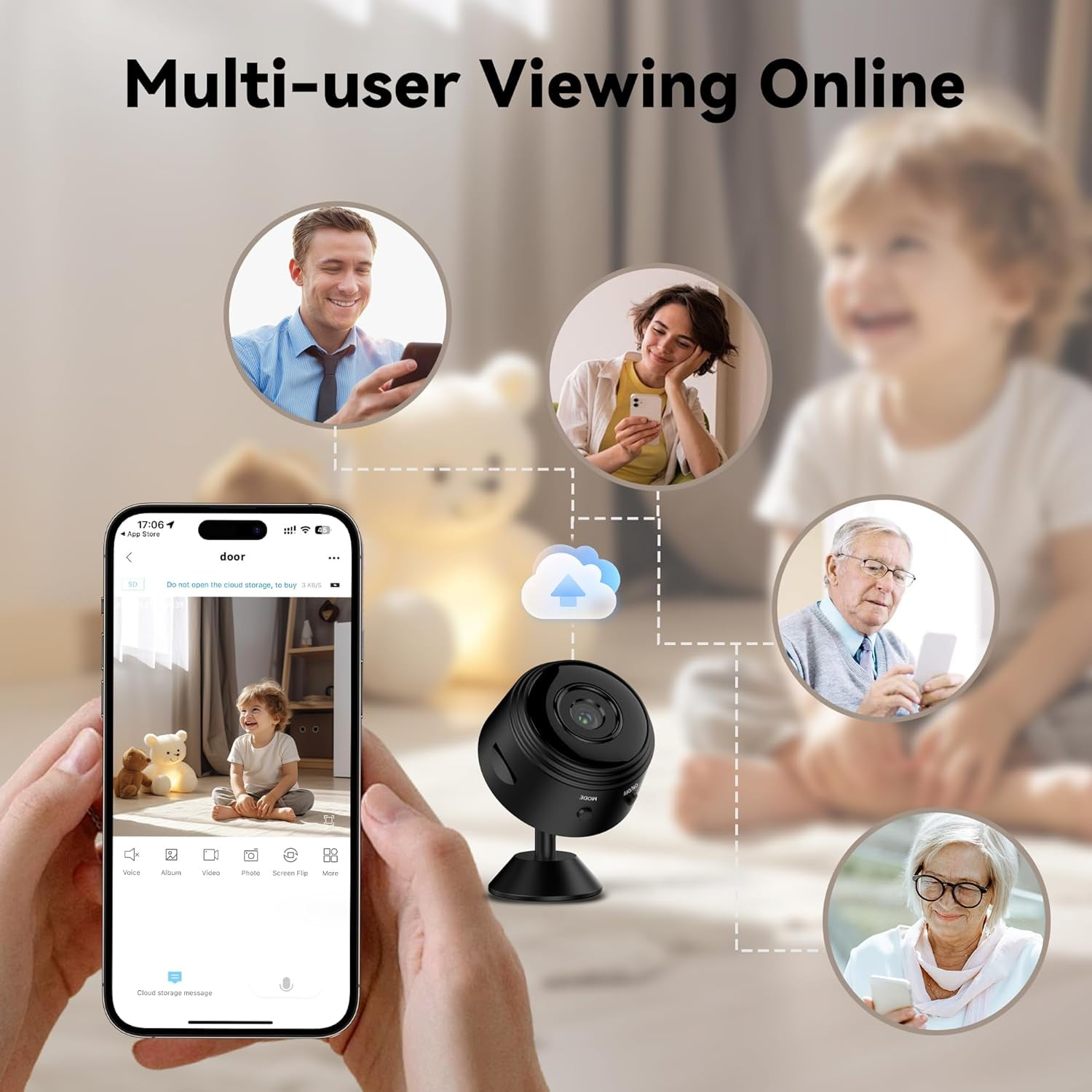 Oraolo Indoor Surveillance Camera, 1080P Clear Night Vision, Home Security Camera, WiFi Wireless Small Camera for Home Security Monitoring, Black