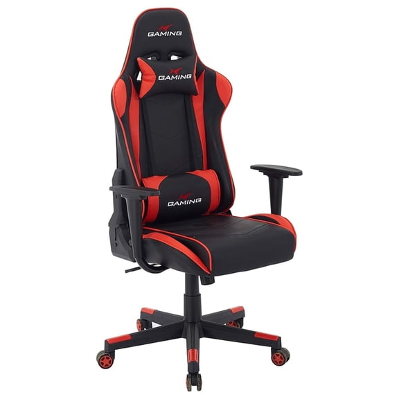 Swivel Gaming Chair Ergonomic High-Back Racing Style PU Leather Office Chair with Headrest and Lumbar Support and Adjustable Armrest ( - Black/Red)