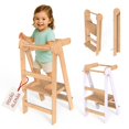 thumbnail image 1 of Torre de Aprendizaje Montessori de Bambú Plegable Color Natural con Alturas Ajustables y Barra de Seguridad, 1 of 8