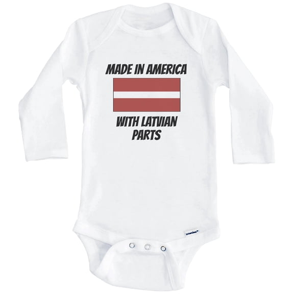 Made In America With Latvian Parts Latvia Flag Funny One Piece Baby Bodysuit (Long Sleeve), 6-9 Months White