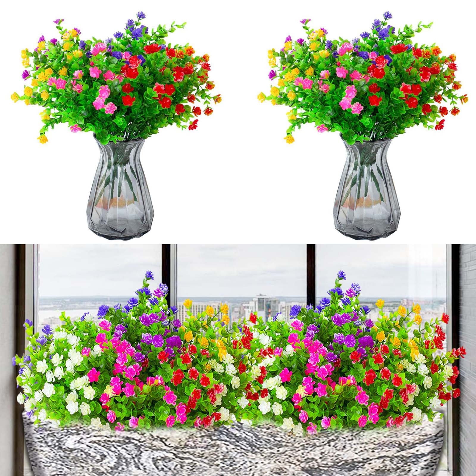 kladzum 8 Bundles Artificial Flowers for Outdoor, Fake Plants No Fade Faux Plastic Flowers for Spring Summer Indoor Garden Patio Window Box Kitchen Home Decor