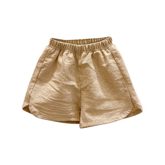 GiLiling Toddler Boys Plaid Linen Shorts, Elastic Waist Lightweight Breathable Summer Casual Shorts for Kids Casual Outwear (Beige, 1-2 Years)