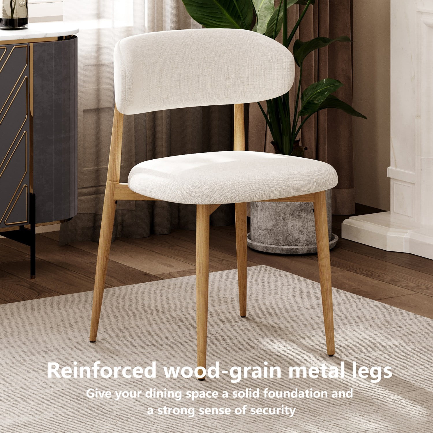 Dining Chairs Set of 4 Metal Kitchen Chairs Modern Fabric Upholstered Dining Room Chairs with Ergonomic Backrest Beige Industrial Farmhouse Style, Black