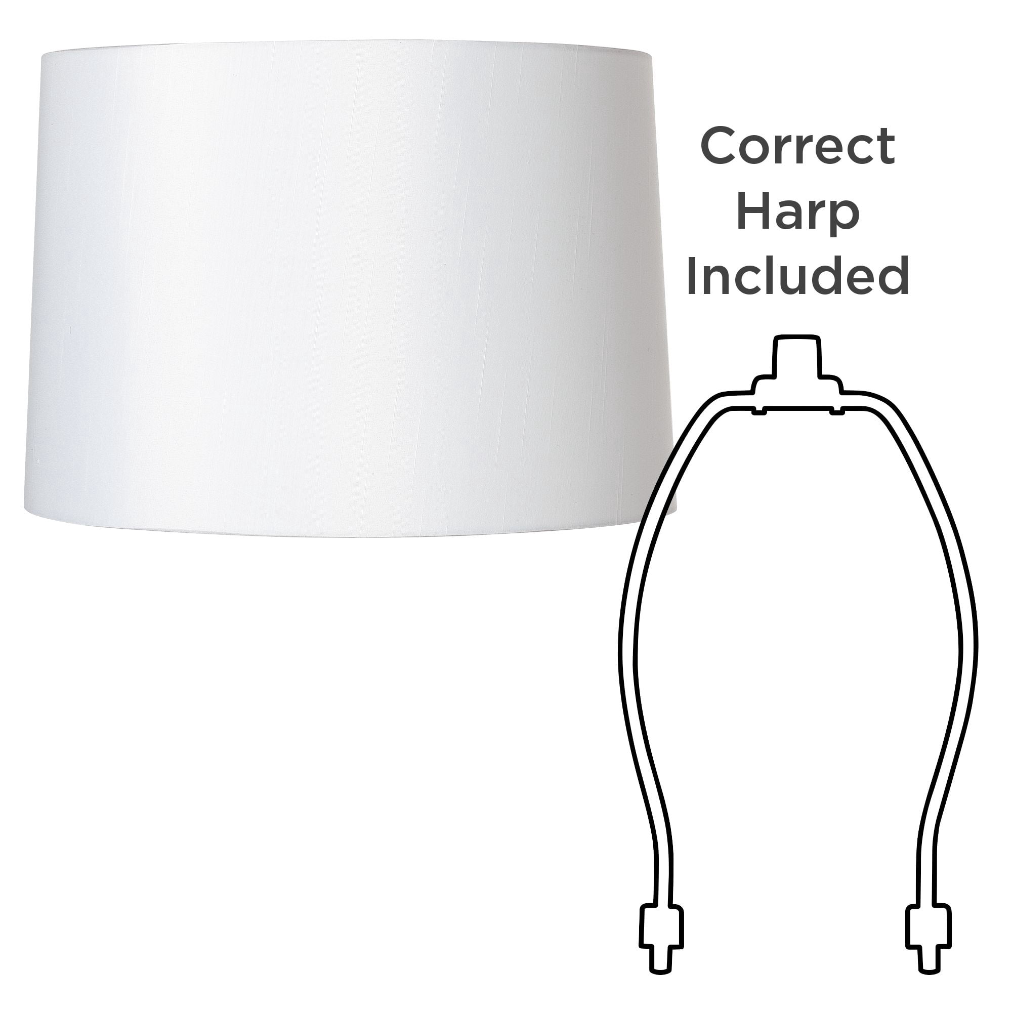 Springcrest White Fabric Medium Hardback Lamp Shade 15" Top x 16" Bottom x 11" High (Spider) Replacement with Harp and Finial