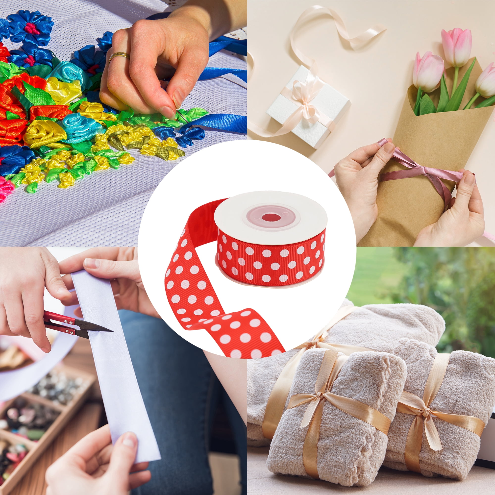 Unique Bargains 0.98"x29.53' Polka Dots Gift Wrapping Ribbon for Crafts 1Pc Red