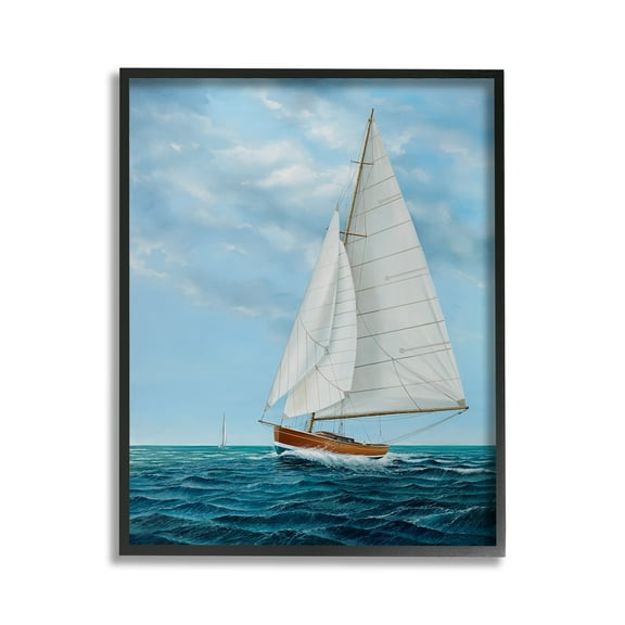 Stupell Industries Nautical Sailboat Waves Transportation Painting Black Framed Art Print Wall Art, 11 x 14