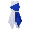thumbnail image 3 of ranrann Girls Sleeveless Color Block Asymmetrical Lyrical Praise Dance Dress Modern Contemporary Blue&White 14, 3 of 7