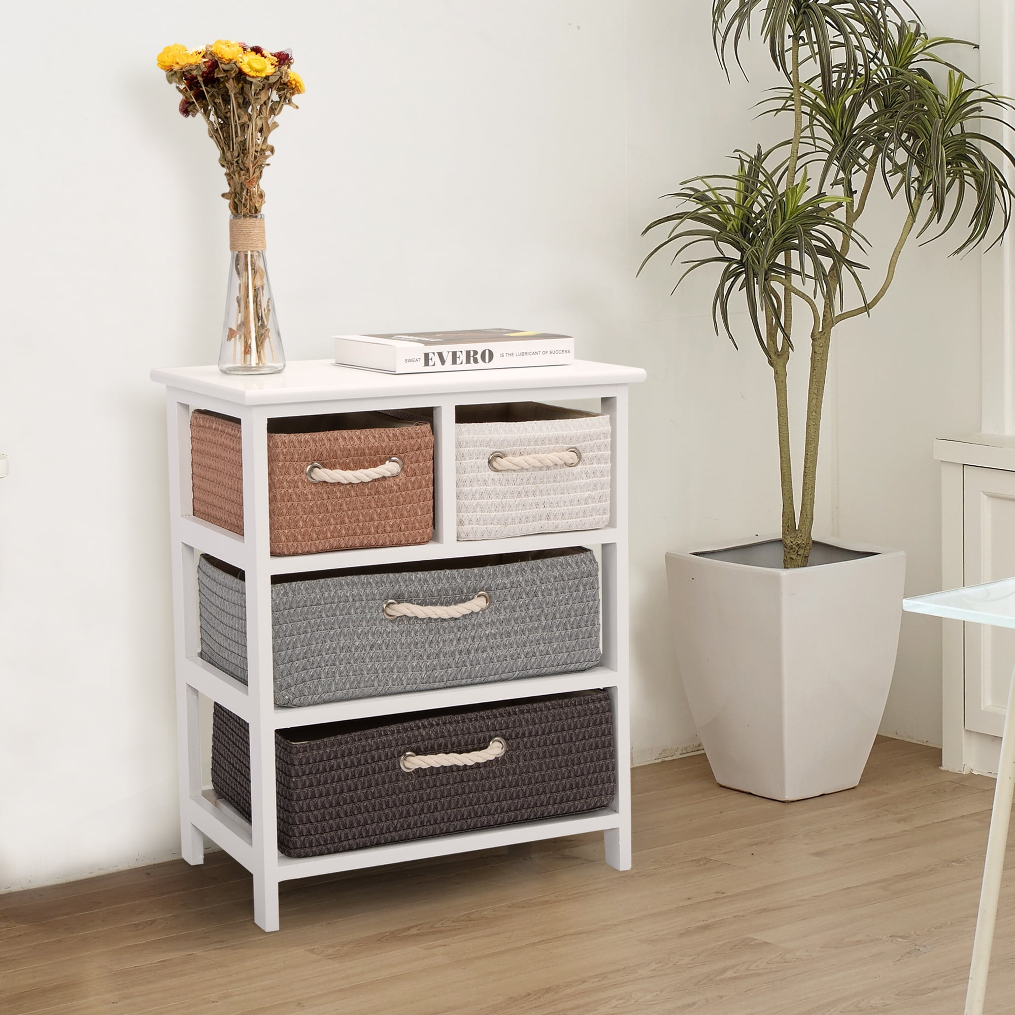 JAXPETY Modern MDF End Table with Storage, White
