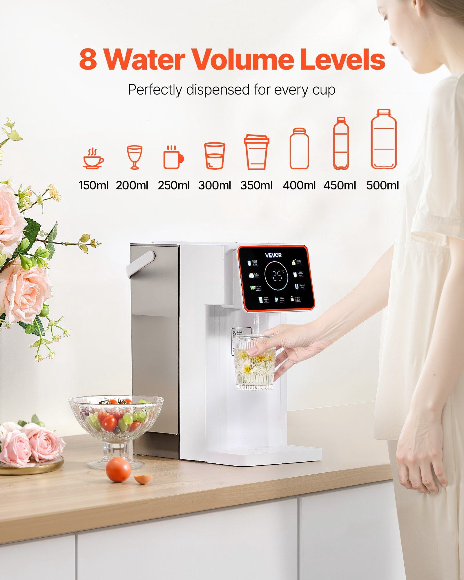 Countertop Instant Hot Water Dispenser with 6 Temps 7 Volumes 101oz Tank