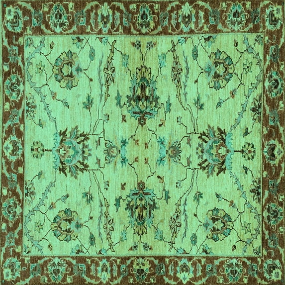 Ahgly Company Machine Washable Indoor Square Oriental Turquoise Blue Traditional Area Rugs, 6' Square