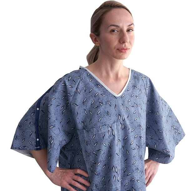 3 Pack Hospital Patient Gown, IV, Tieside w/Telemetry Pocket, Size