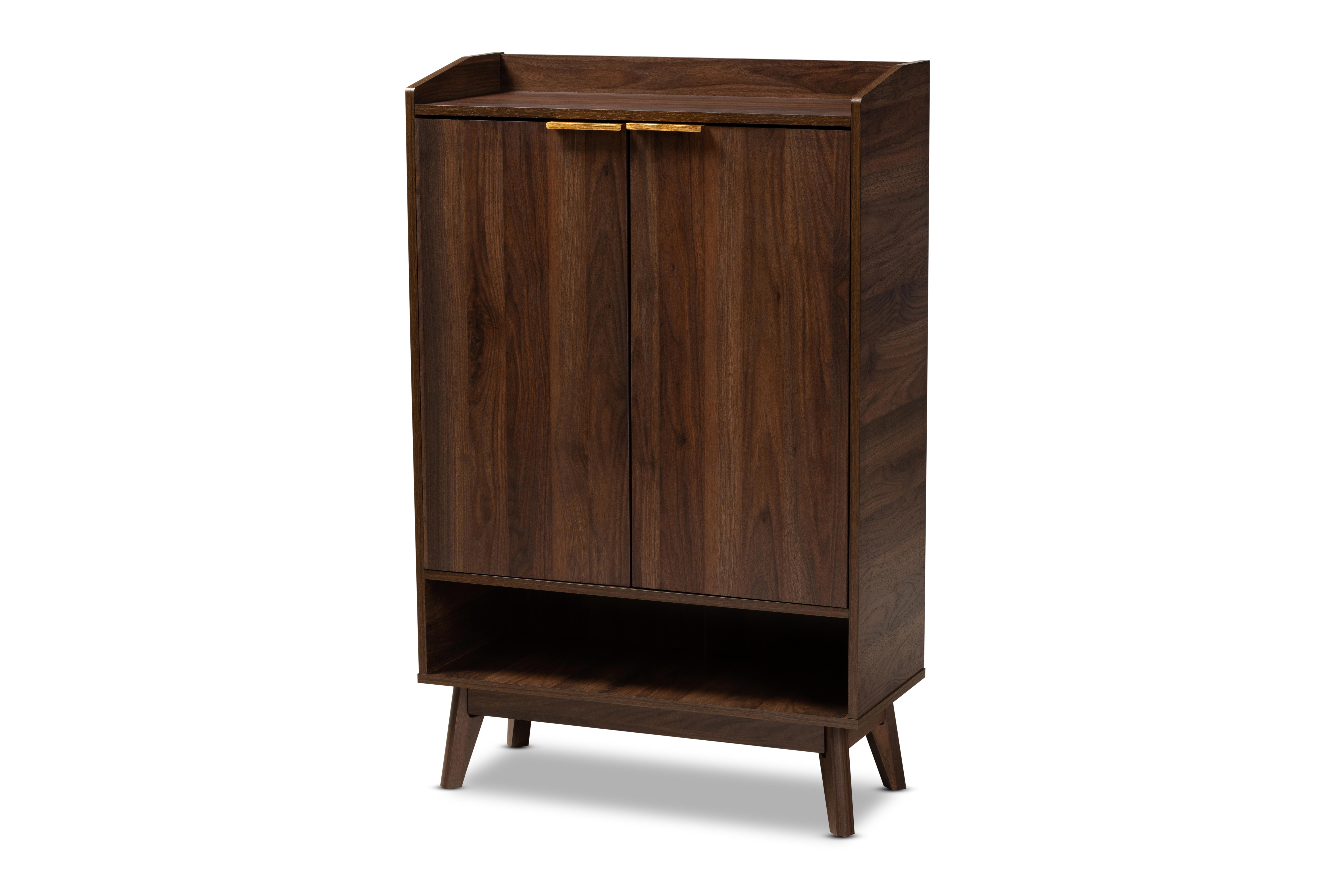 Baxton Studio Lena Mid-Century Modern Walnut Brown Finished 5-Shelf Wood Entryway Shoe Cabinet