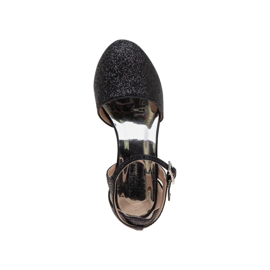Badgley Mischka Girls Heel Dress Shoes with Bow  Elegant Girls Pumps, Low Heels, Flower Party, Wedding, Princess (Little Kids), Black, 4