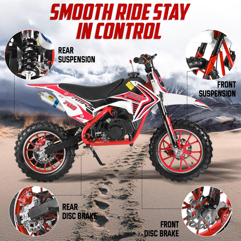49cc 4-Stroke Pocket Rocket Motorcycle, Gas Pocket Motorbike with Front Rear Disc Brakes, 1.8L Gas Tank,220 lbs Load Capacity Mini Pocket Bikes for Adults,Mini Motorcycle