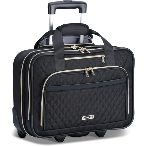 Rolling Laptop Bag, Laptop Briefcase on Wheels for Women Fits Up to 15.6Inch Computer Bags Water Resistant for Work Travel and Business, Black