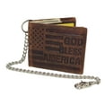thumbnail image 6 of Distressed Vintage Leather Patriot American Flag Wallet -GOD BLESS AMERICA RFID Blocking Leather US Flag Men's Bifold Western Style Wallet Brown with Chain, 6 of 7