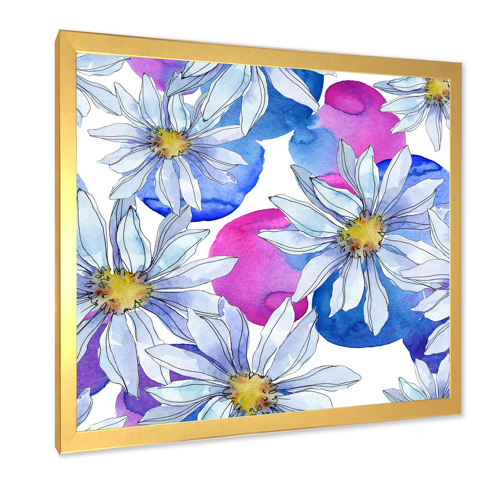 Designart 'Daisies On Red and Blue Backgorund' Traditional Framed Art Print