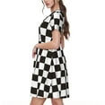 thumbnail image 2 of Balery Black and White Checkerboard Vestidos sueltos de manga corta para mujer, vestidos de verano 2025, vestidos casuales de corte A con vuelo., 2 of 6